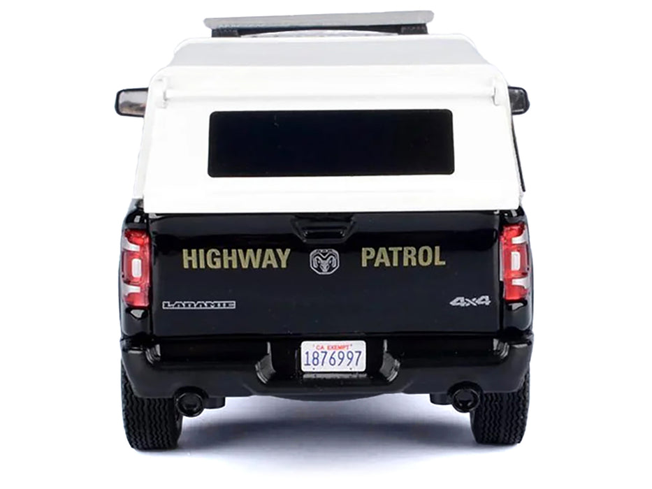 2019 RAM 1500 Laramine Crew Cab Pickup Truck "California Highway Patrol" Black and White with Truck Bed Camper "Law Enforcement and Public Service" Series 1/27 Diecast Model Car by Motormax - Miniature Motors