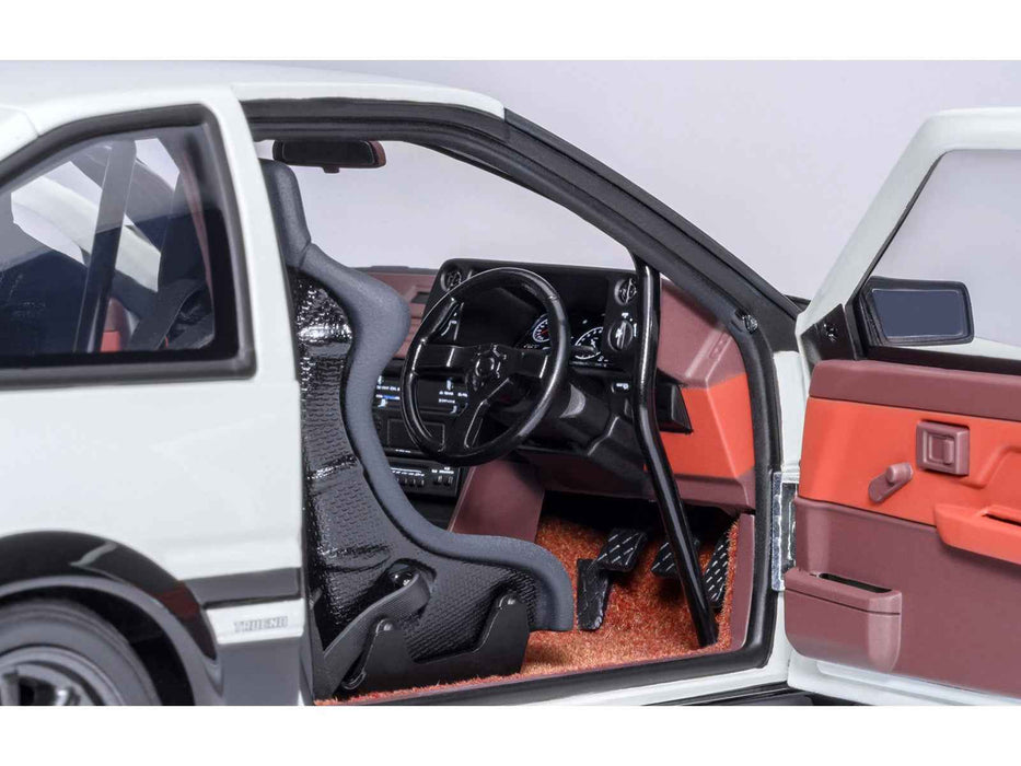 Toyota Sprinter Trueno (AE86) RHD (Right Hand Drive) "Project D Final Version" White with Carbon Hood "Initial D" (1995-2013) TV Series "30th Anniversary" 1/18 Model Car by Autoart