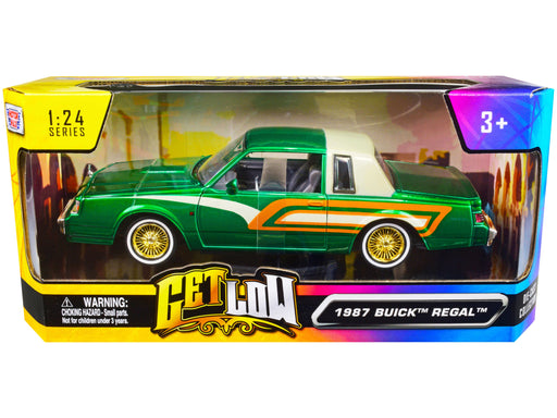 Top-Pick | 1987 Buick Regal 3.8 SFI Turbo Green Metallic and Cream with Graphics "Get Low" Series 1/24 Diecast Model Car by Motormax - Miniature Motors
