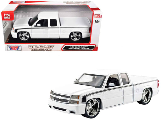 2006 Chevrolet Silverado Custom Pickup Truck White with Black Stripes "Die-Cast Collection" Series 1/25 Diecast Model Car by Motormax