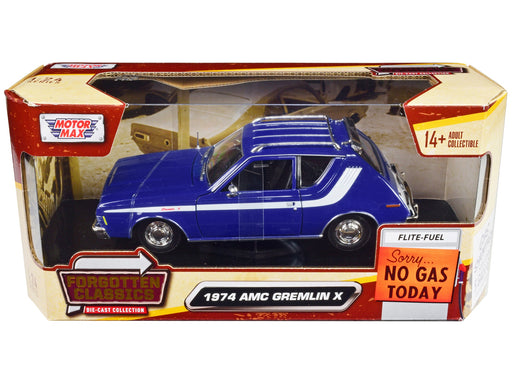 Top-Pick | 1974 AMC Gremlin X Blue with White Stripes and Roof Rack "Forgotten Classics" Series 1/24 Diecast Model Car by Motormax - Miniature Motors