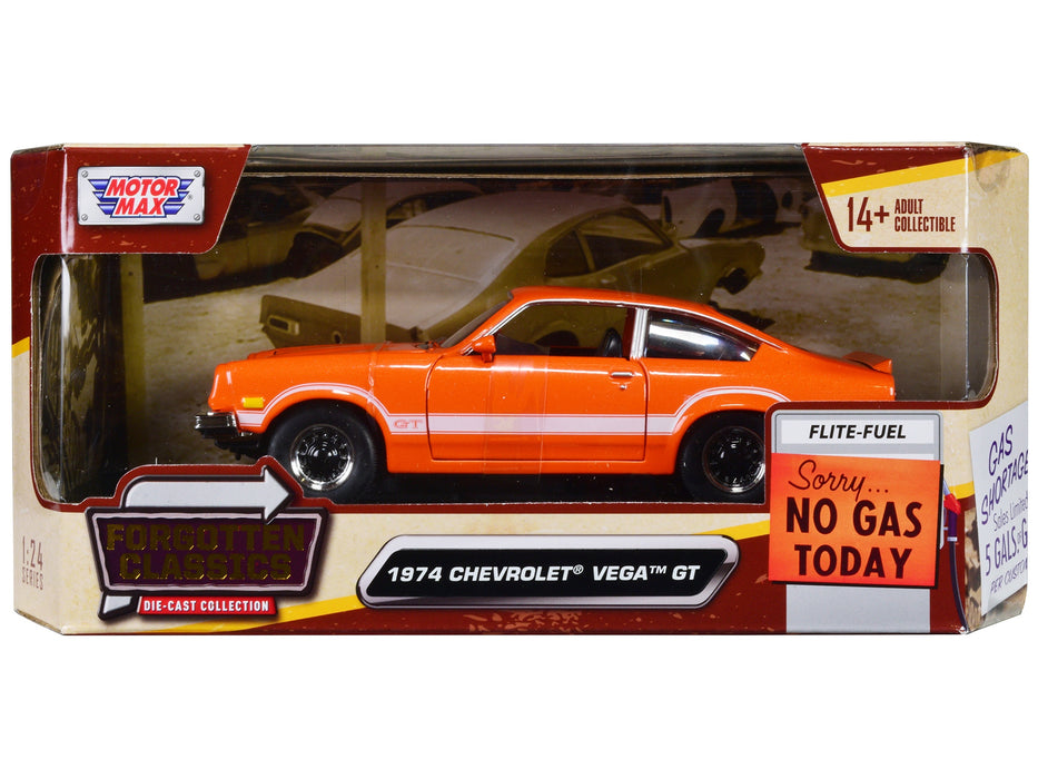 Top-Pick | 1974 Chevrolet Vega GT Orange Metallic with White Stripes "Forgotten Classics" Series 1/24 Diecast Model Car by Motormax - Miniature Motors