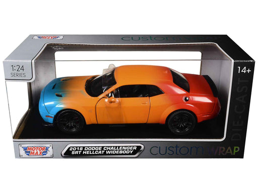 2018 Dodge Challenger SRT Hellcat Widebody Blue Orange and Red Gradient "Custom Wrap" Series 1/24 Diecast Model Car by Motormax
