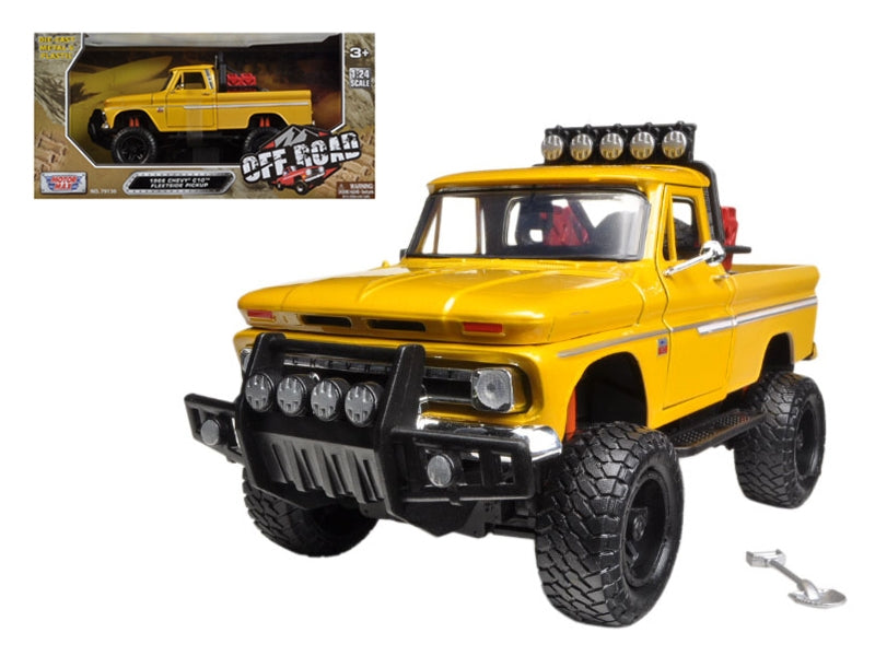 BRAND NEW 1966 CHEVROLET C10 FLEETSIDE PICKUP TRUCK OFF ROAD YELLOW 1/24 DIECAST MODEL CAR BY MOTORMAX - Miniature Motors
