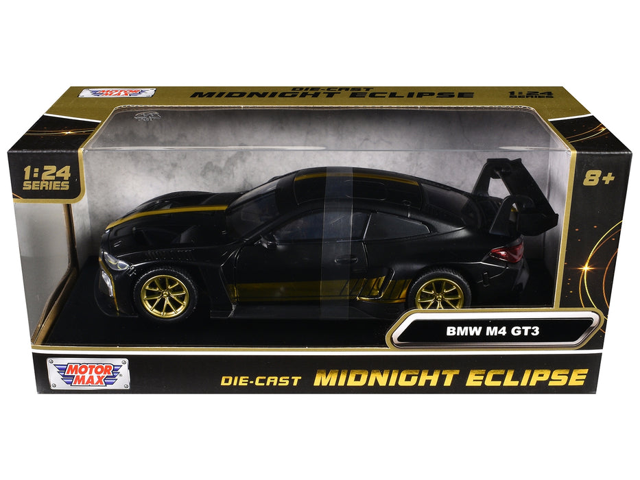 BMW M4 GT3 Matt Black with Gold Stripes "Midnight Eclipse" Series 1/24 Diecast Model Car by Motormax