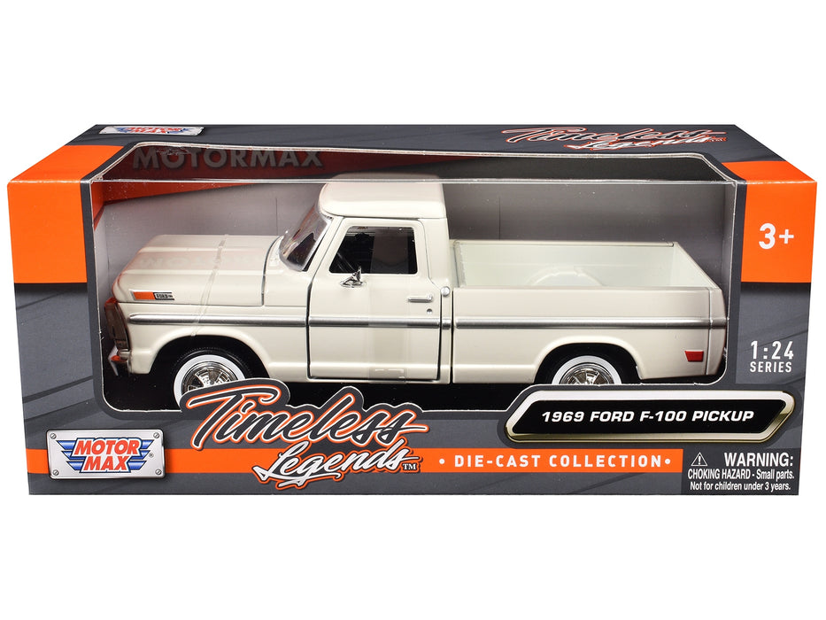 1969 Ford F-100 Pickup Truck Cream "Timeless Legends" Series 1/24 Diecast Model Car by Motormax