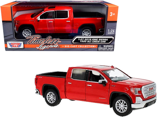 BRAND NEW 2019 GMC SIERRA 1500 SLT CREW CAB PICKUP TRUCK RED 1/24-1/27 DIECAST MODEL CAR BY MOTORMAX - Miniature Motors