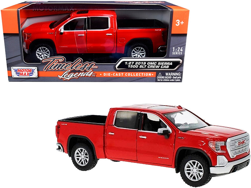 BRAND NEW 2019 GMC SIERRA 1500 SLT CREW CAB PICKUP TRUCK RED 1/24-1/27 DIECAST MODEL CAR BY MOTORMAX - Miniature Motors