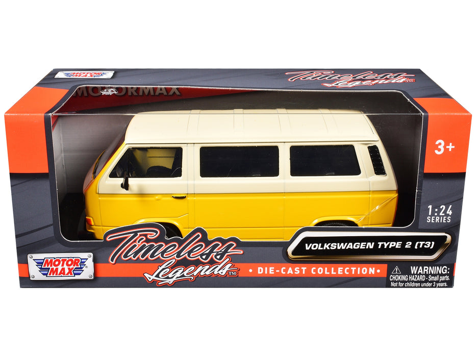 BRAND NEW VOLKSWAGEN TYPE 2 (T3) VAN YELLOW AND BEIGE "TIMELESS LEGENDS" SERIES 1/24 DIECAST MODEL CAR BY MOTORMAX - Miniature Motors