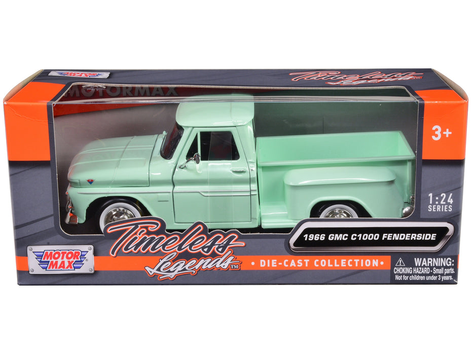 BRAND NEW 1966 GMC C1000 FENDERSIDE PICKUP TRUCK LIGHT GREEN "TIMELESS LEGENDS" SERIES 1/24 DIECAST MODEL CAR BY MOTORMAX - Miniature Motors