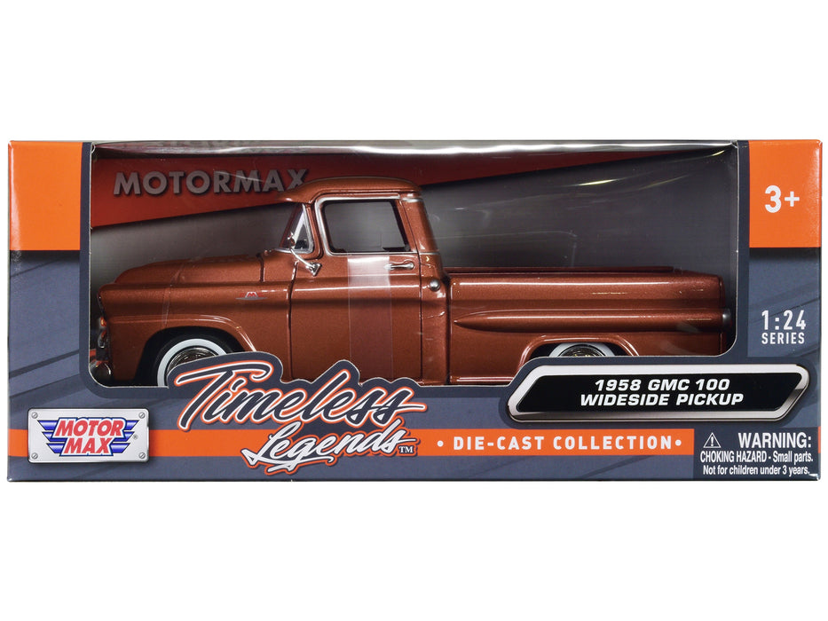 BRAND NEW 1958 GMC 100 WIDESIDE PICKUP TRUCK BROWN METALLIC "TIMELESS LEGENDS" SERIES 1/24 DIECAST MODEL CAR BY MOTORMAX - Miniature Motors
