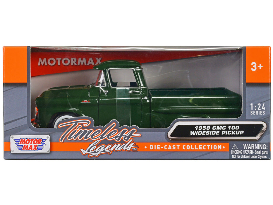 BRAND NEW 1958 GMC 100 WIDESIDE PICKUP TRUCK GREEN "TIMELESS LEGENDS" SERIES 1/24 DIECAST MODEL CAR BY MOTORMAX - Miniature Motors