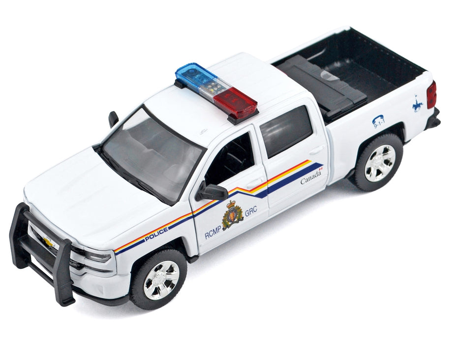 2017 Chevrolet Silverado 1500 LT Z71 Crew Cab Pickup Truck "Royal Canadian Mounted Police" White with Flashing Light Bar and Front and Rear Lights and Sounds "Law Enforcement and Public Service" Series 1/27 Diecast Model Car by Motormax