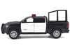 2019 RAM 1500 Laramie Crew Cab Pickup Truck with Bed Cage Black and White with Flashing Light Bar and Front and Rear Lights and Sounds 1/27 Diecast Model Car by Motormax
