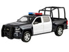 2017 Chevrolet Silverado 1500 LT Z71 Crew Cab Pickup Truck with Bed Cage Black and White with Flashing Light Bar and Front and Rear Lights and Sounds 1/27 Diecast Model Car by Motormax