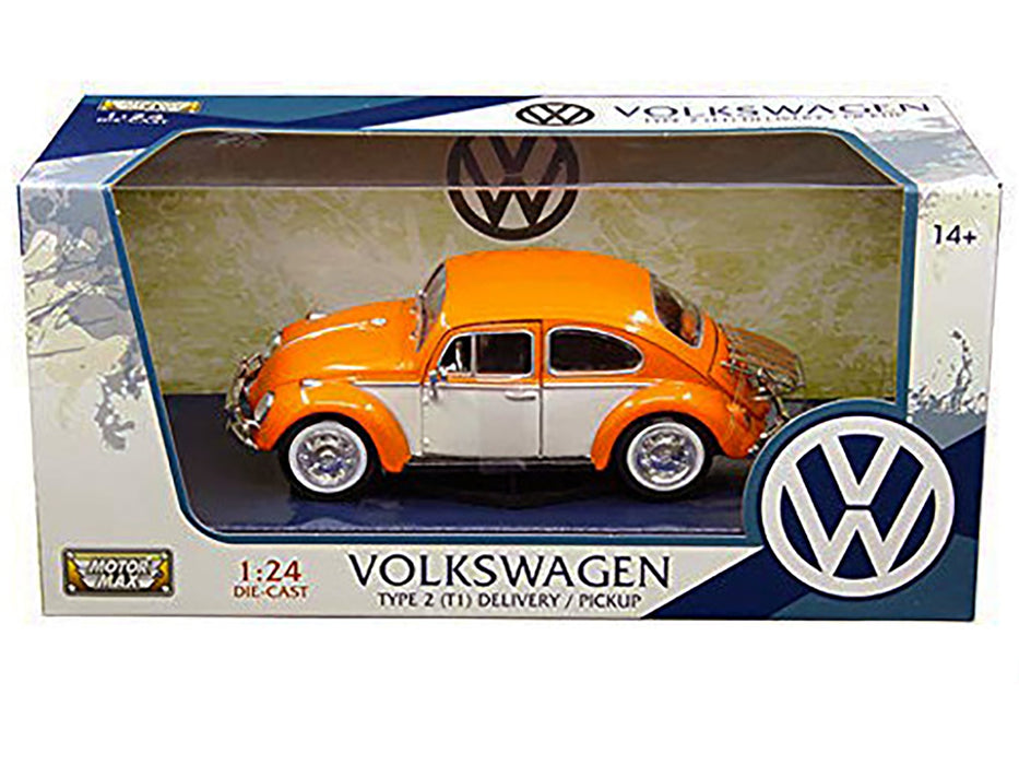 1966 Volkswagen Classic Beetle with Rear Luggage Rack Orange 1/24 Diecast Model Car by Motormax