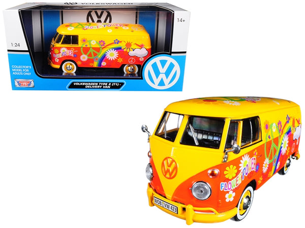 Volkswagen Type 2 (T1) Delivery Van Flower Power 1/24 Diecast Car Model by Motormax