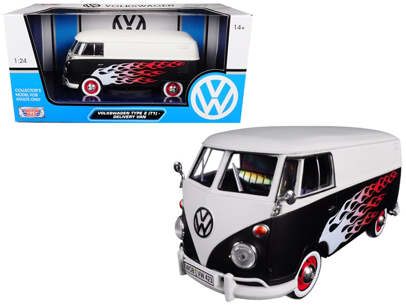 BRAND NEW VOLKSWAGEN TYPE 2 (T1) DELIVERY VAN WITH FLAMES 1/24 DIECAST MODEL CAR BY MOTORMAX - Miniature Motors