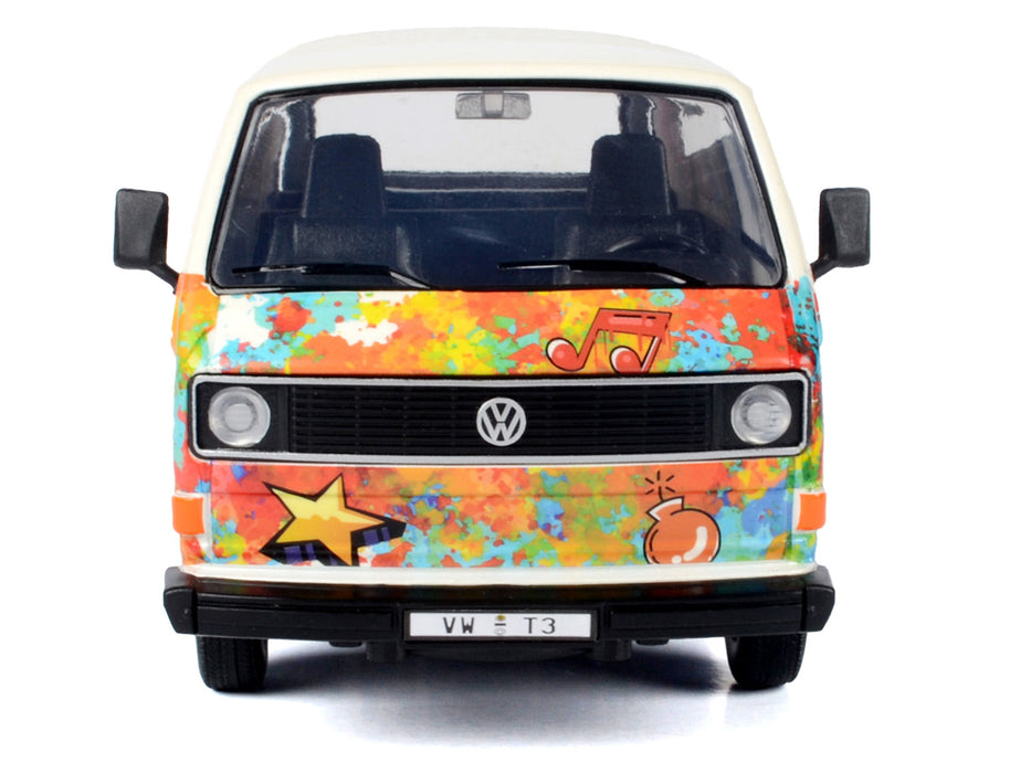 Volkswagen Type 2 (T3) Van White Metallic with Graffiti Graphics 1/24 Diecast Model Car by Motormax - Miniature Motors
