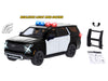 2025 Chevrolet Tahoe PPV Black and White "Builder's Kit" with Flashing Light Bar and Front and Rear Lights and Sounds 1/24 Diecast Model Car by Motormax