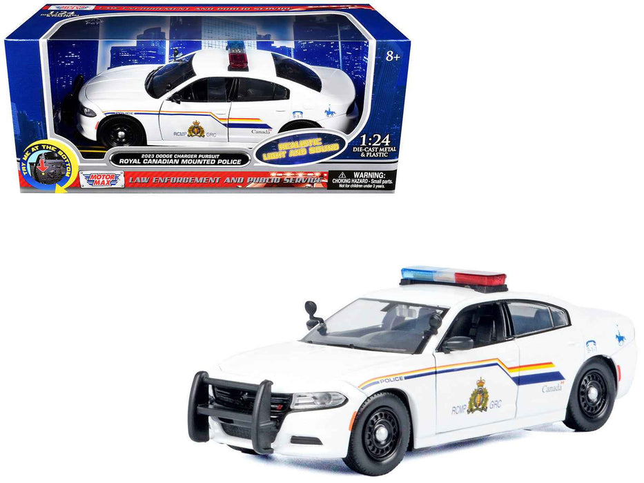 2023 Dodge Charger Pursuit Police Car "Royal Canadian Mounted Police (RCMP)" White with Flashing Light Bar and Front and Rear Lights and Sound 1/24 Diecast Model Car by Motormax