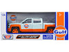 BRAND NEW 2017 CHEVROLET SILVERADO 1500 LT Z71 CREW CAB PICKUP TRUCK LIGHT BLUE WITH ORANGE STRIPES "GULF DIE-CAST COLLECTION" 1/27 DIECAST MODEL CAR BY MOTORMAX - Miniature Motors