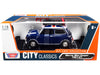 Top-Pick | 1961-1967 Morris Mini Cooper RHD (Right Hand Drive) Dark Blue with British Flag on the Top and Roof Rack "City Classics" Series 1/18 Diecast Model Car by Motormax - Miniature Motors