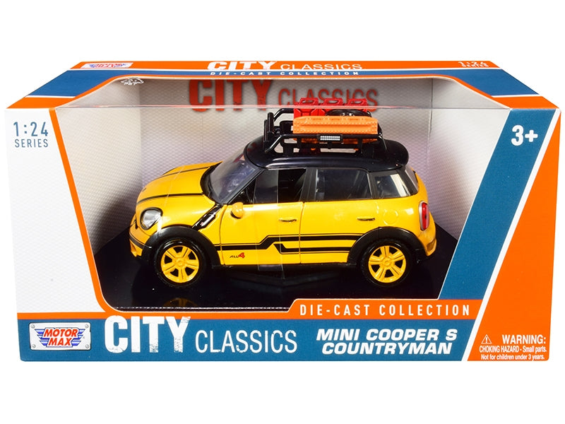 Top-Pick | Mini Cooper S Countryman with Roof Rack and Accessories Yellow Metallic and Black "City Classics" Series 1/24 Diecast Model Car by Motormax - Miniature Motors