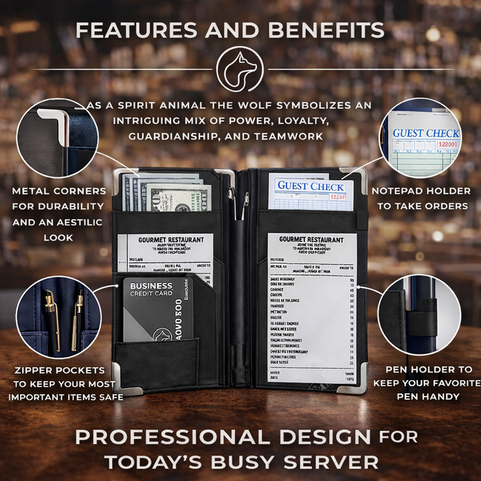 ABC WOLF PROFESSIONAL SERVER TOOLS – WINE OPENER & SERVER BOOK – MULTIPLE COLORS & STYLES