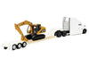 Peterbilt 579 Tractor White with Lowboy Trailer and CAT 315C Excavator Yellow 1/87 (HO) Diecast Model by Diecast Masters