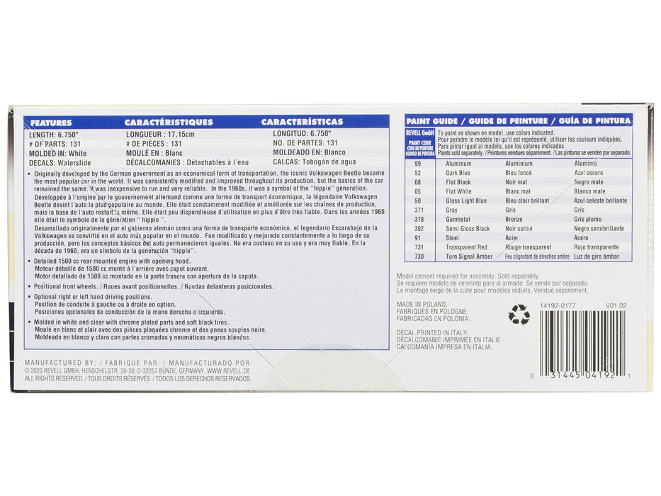 Level 4 Model Kit 1968 Volkswagen Beetle 1/24 Scale Model by Revell