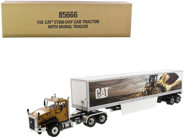 CAT Caterpillar CT660 Day Cab with Caterpillar Mural Dry Van Trailer "Transport Series" 1/50 Diecast Model by Diecast Masters - Miniature Motors