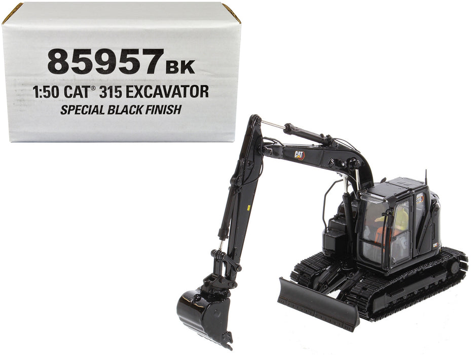 CAT Caterpillar 315 Track Type Hydraulic Excavator Special Black Finish with Operator "High Line" Series 1/50 Diecast Model by Diecast Masters - Miniature Motors