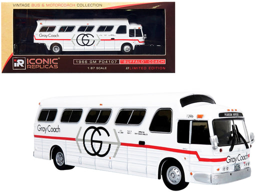 1966 GM PD4107 "Buffalo" Coach Bus "Gray Coach" Destination: "Pearson Airport" Toronto (Ontario Canada) "Vintage Bus & Motorcoach Collection" 1/87 Diecast Model by Iconic Replicas - Miniature Motors