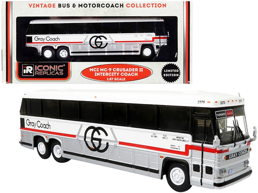 1980 MCI MC-9 Crusader II Intercity Coach Bus "Toronto - Guelph" Ontario (Canada) "Gray Coach" "Vintage Bus & Motorcoach Collection" 1/87 (HO) Diecast Model by Iconic Replicas - Miniature Motors