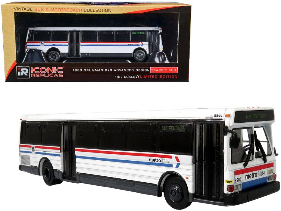 1980 Grumman 870 Advanced Design Transit Bus WMATA (Washington Metropolitan Area Transit Authority) Metro Bus "16S Pentagon" "Vintage Bus & Motorcoach Collection" 1/87 Diecast Model by Iconic Replicas - Miniature Motors
