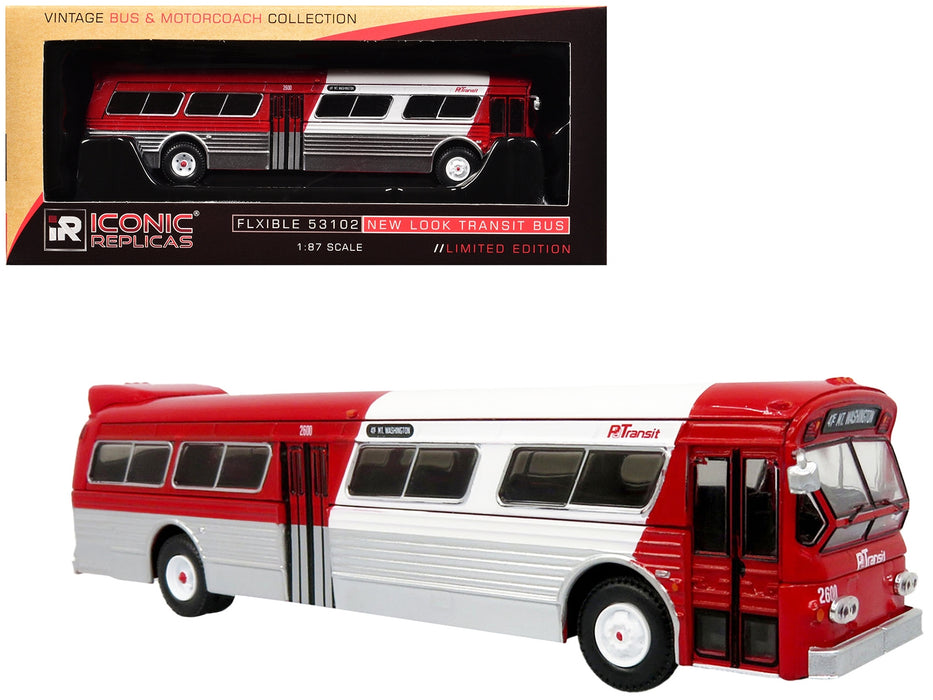 Flxible 53102 New Look Transit Bus "Pittsburgh Area Transit" Red and White "Vintage Bus & Motorcoach Collection" Limited Edition 1/87 (HO) Diecast Model by Iconic Replicas - Miniature Motors