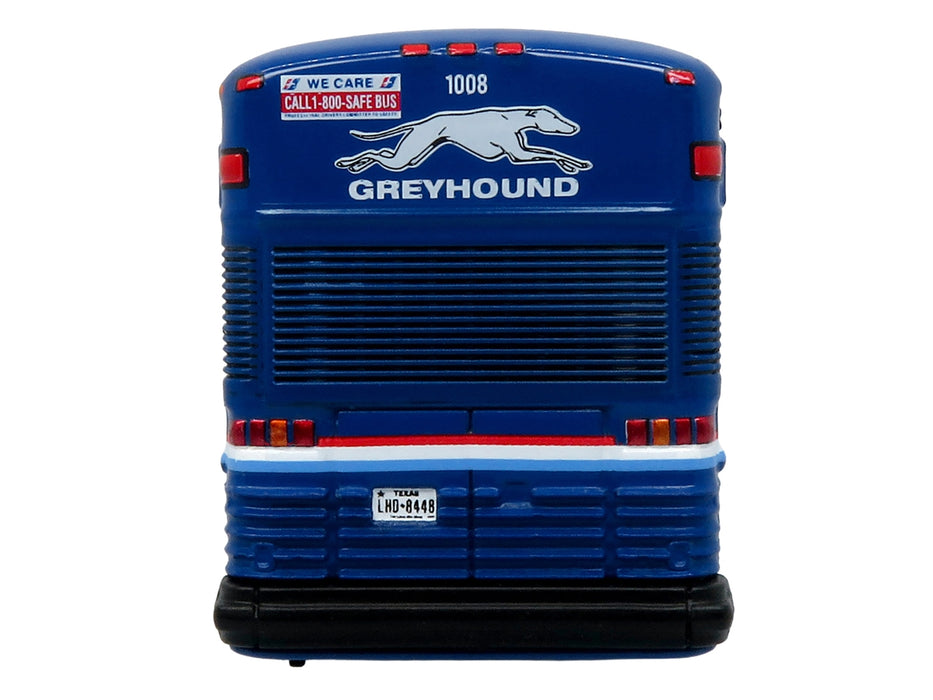 2001 MCI D4000 Coach Bus "Greyhound" Blue with Stripes "Vintage Bus & Motorcoach Collection" Limited Edition to 504 pieces Worldwide 1/87 (HO) Diecast Model by Iconic Replicas