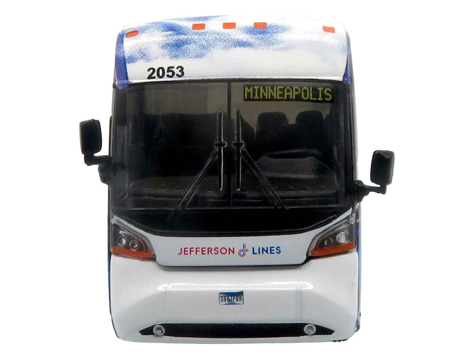 MCI D4520 Commuter Coach Bus "Jefferson Lines" White with Blue Graphics "The Bus & Motorcoach Collection" Limited Edition to 504 pieces Worldwide 1/87 (HO) Scale Diecast Model by Iconic Replicas