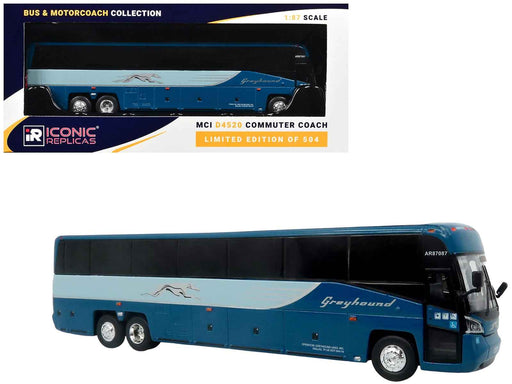 MCI D4520 Commuter Coach Bus "Greyhound Lines" Blue with Light Blue Stripes "The Bus & Motorcoach Collection" Limited Edition to 504 pieces Worldwide 1/87 (HO) Scale Diecast Model by Iconic Replicas