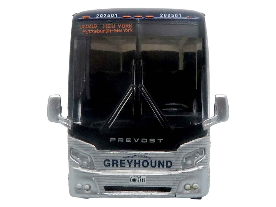 Prevost H3-45 Coach Bus "Greyhound Scenicruiser Service" White and Raw Metal "The Bus & Motorcoach Collection" Limited Edition to 504 pieces Worldwide 1/87 (HO) Scale Diecast Model by Iconic Replicas