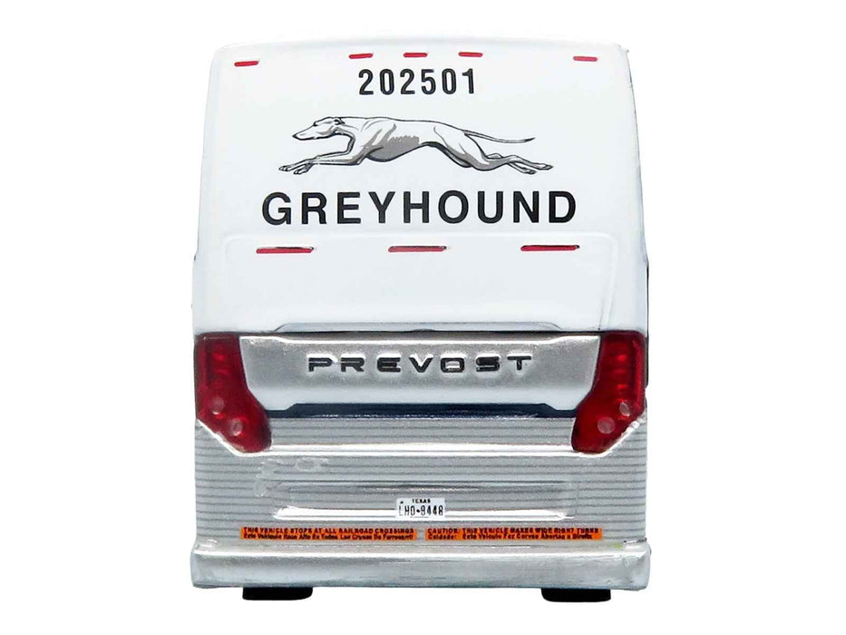 Prevost H3-45 Coach Bus "Greyhound Scenicruiser Service" White and Raw Metal "The Bus & Motorcoach Collection" Limited Edition to 504 pieces Worldwide 1/87 (HO) Scale Diecast Model by Iconic Replicas