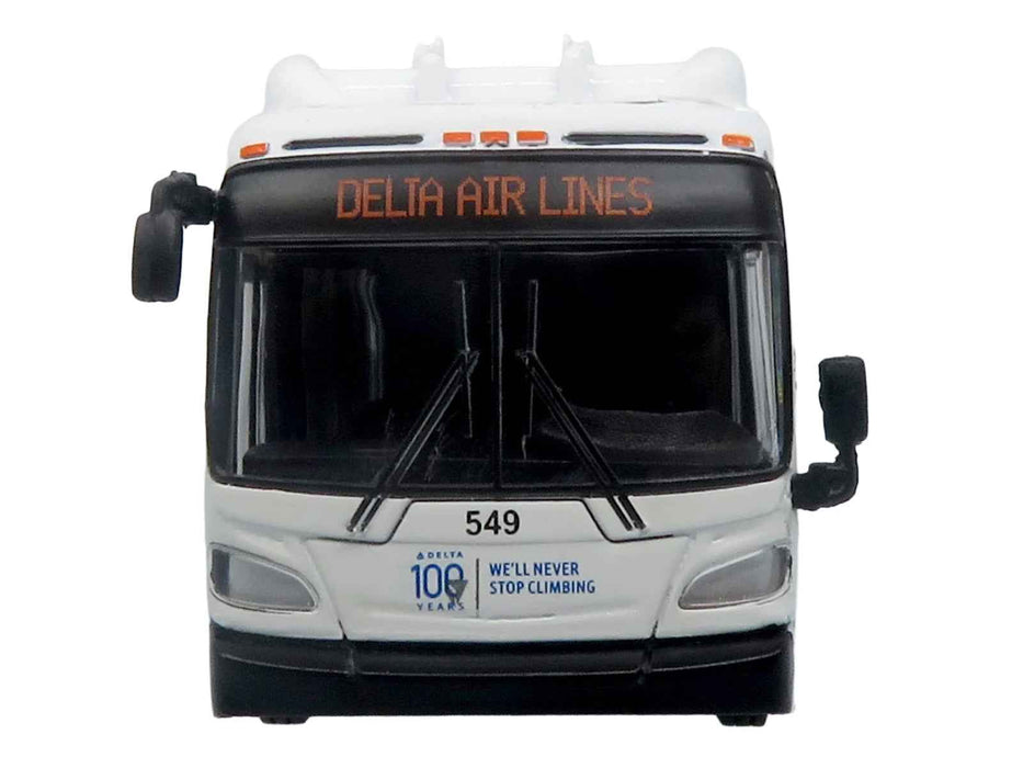 New Flyer Xcelsior XN40 Transit Bus "Delta Air Lines 100th Anniversary" Blue and White with Graphics "The Bus & Motorcoach Collection" Limited Edition 1/87 (HO) Scale Diecast Model by Iconic Replicas