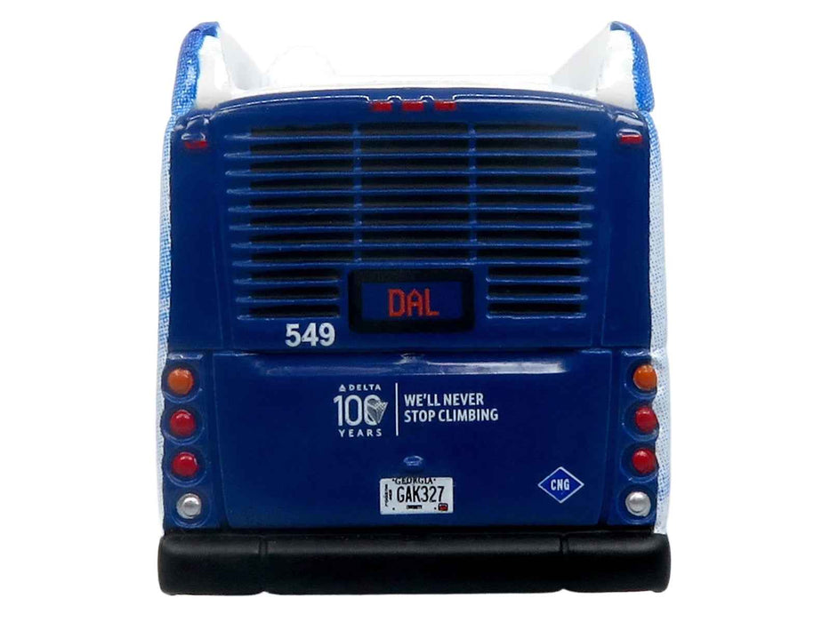 New Flyer Xcelsior XN40 Transit Bus "Delta Air Lines 100th Anniversary" Blue and White with Graphics "The Bus & Motorcoach Collection" Limited Edition 1/87 (HO) Scale Diecast Model by Iconic Replicas