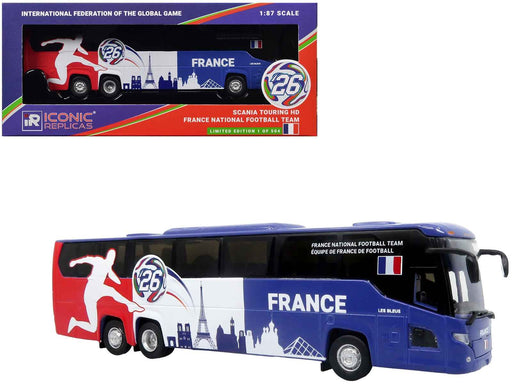 Scania Touring HD Coach Bus "France National Football Team" Blue with Graphics "International Federation of the Global Game" Series Limited Edition to 504 pieces Worldwide 1/87 (HO) Diecast Model by Iconic Replicas