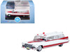 1959 Cadillac Miller-Meteor Ambulance Red and White 1/100 Scale Diecast Model Car by Oxford Diecast