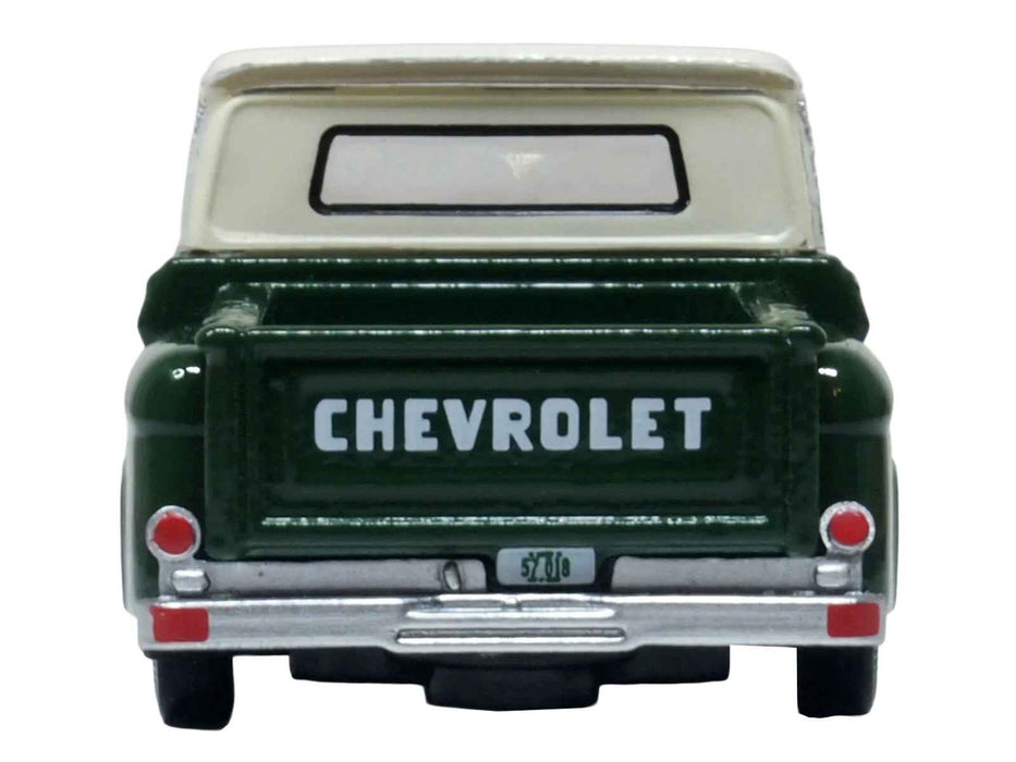 1965 Chevrolet C10 Stepside Pickup Truck Dark Green with Ivory Top 1/87 (HO) Scale Diecast Model Car by Oxford Diecast