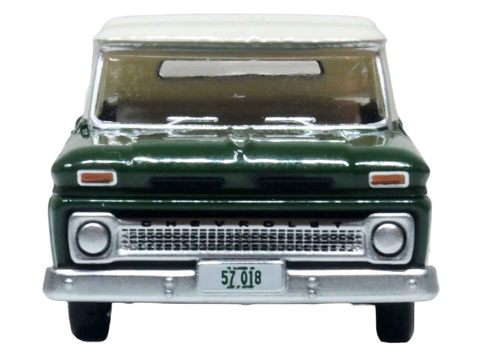 1965 Chevrolet C10 Stepside Pickup Truck Dark Green with Ivory Top 1/87 (HO) Scale Diecast Model Car by Oxford Diecast