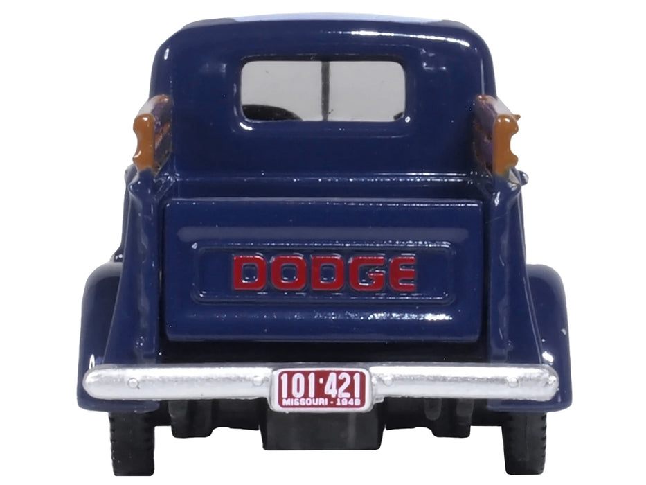 1948 Dodge B-1B Pickup Truck Waterway Blue 1/87 (HO) Scale Diecast Model Car by Oxford Diecast - Miniature Motors