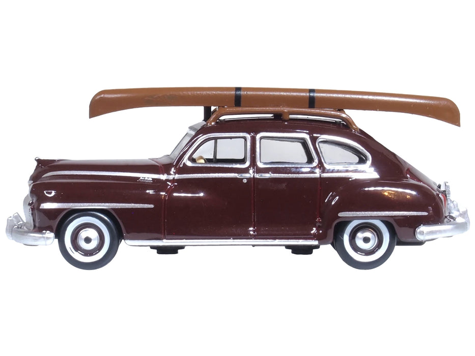 1946 DeSoto Suburban with Roof Rack and Canoe Royal Maroon 1/87 (HO) Scale Diecast Model Car by Oxford Diecast